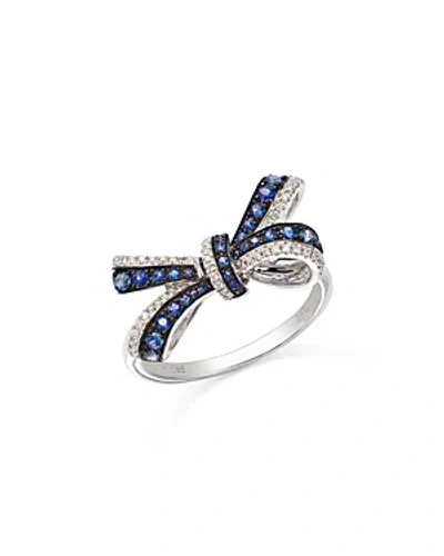 Bloomingdale's Blue Sapphire & Diamond Bow Ring In 14k White Gold In Blue/white