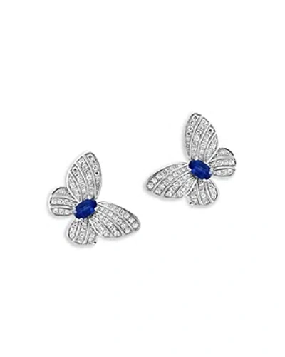 Bloomingdale's Blue Sapphire & Diamond Butterfly Stud Earrings In 14k White Gold