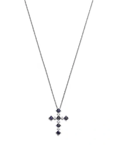 Bloomingdale's Blue Sapphire & Diamond Cross Pendant Necklace In 14k White Gold, 18 In Blue/white