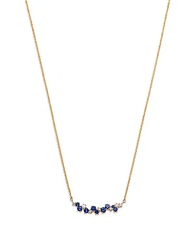 Bloomingdale's Blue Sapphire & Diamond Curved Bar Necklace In 14k Yellow Gold, 18 In Blue/gold
