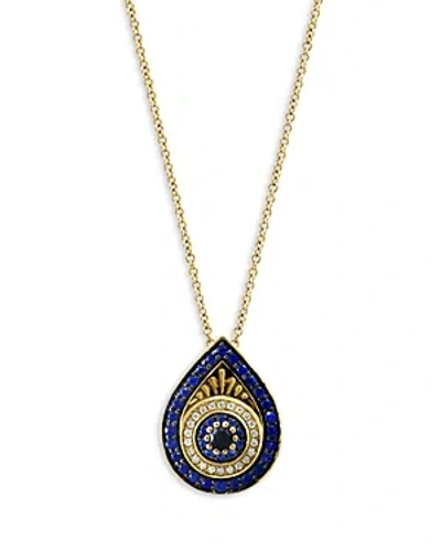 Bloomingdale's Blue Sapphire & Diamond Evil Eye Pendant Necklace In 14k Yellow Gold, 18 In Blue/gold