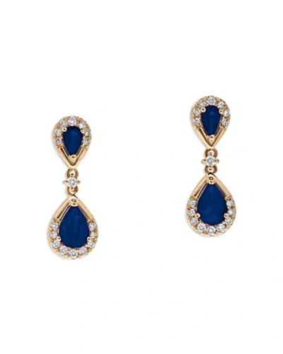 Bloomingdale's Blue Sapphire & Diamond Halo Drop Earrings In 14k Yellow Gold