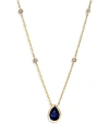 BLOOMINGDALE'S BLUE SAPPHIRE & DIAMOND PENDANT NECKLACE 14K YELLOW GOLD, 16