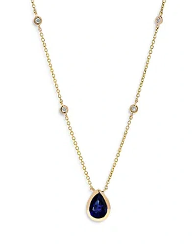 Bloomingdale's Blue Sapphire & Diamond Pendant Necklace 14k Yellow Gold, 16 In Blue/gold