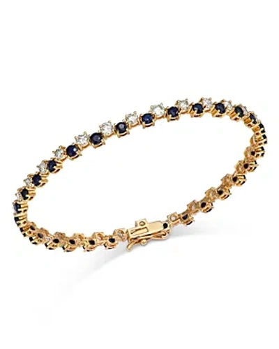 Bloomingdale's Blue Sapphire & Diamond Tennis Bracelet In 14k Yellow Gold