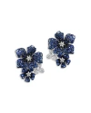 BLOOMINGDALE'S BLUE SAPPHIRE & DIAMOND TRIPLE FLOWER STATEMENT EARRINGS IN 14K WHITE GOLD