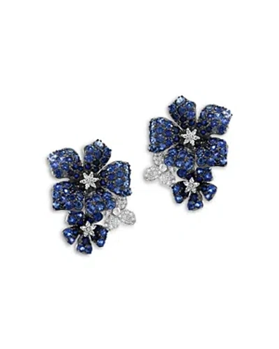 Bloomingdale's Blue Sapphire & Diamond Triple Flower Statement Earrings In 14k White Gold In Blue/white