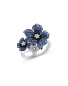 BLOOMINGDALE'S BLUE SAPPHIRE & DIAMOND TRIPLE FLOWER STATEMENT RING IN 14K WHITE GOLD