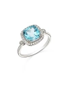 BLOOMINGDALE'S BLUE TOPAZ & DIAMOND CUSHION HALO RING IN 14K WHITE GOLD