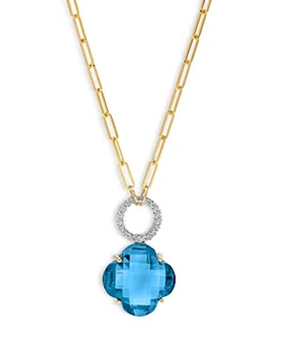 Bloomingdale's Blue Topaz Clover & Diamond Pendant Necklace In 14k Yellow & White Gold, 16