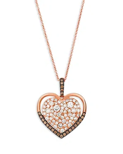 Bloomingdale's Brown & Champagne Diamond Scattered Heart Cluster Pendant Necklace In 14k Rose Gold, 0.94 Ct. T.w.