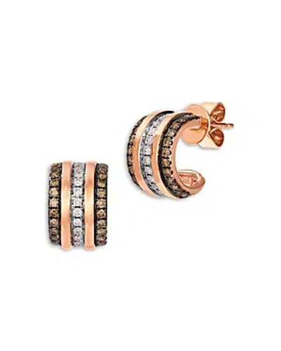 Bloomingdale's Brown & White Diamond Huggie Hoop Earrings In 14k Rose Gold, 0.51 Ct. T.w. In Metallic