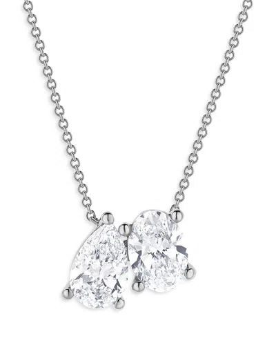 Bloomingdale's Certified Lab Grown Pear & Oval Diamond Toi Et Moi Pendant Necklace In 18k White Gold, 2.25 Ct. T. W