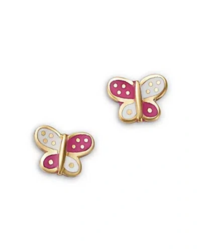 Bloomingdale's Kids' Children's Pink & White Butterfly Stud Earrings In 14k Yellow Gold