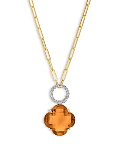 Bloomingdale's Citrine Clover & Diamond Pendant Necklace In 14k Yellow & White Gold, 16