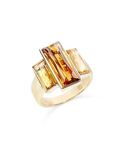 Bloomingdale's Citrine Three Stone Statement Ring In 14k Yellow Gold In Orange/gold