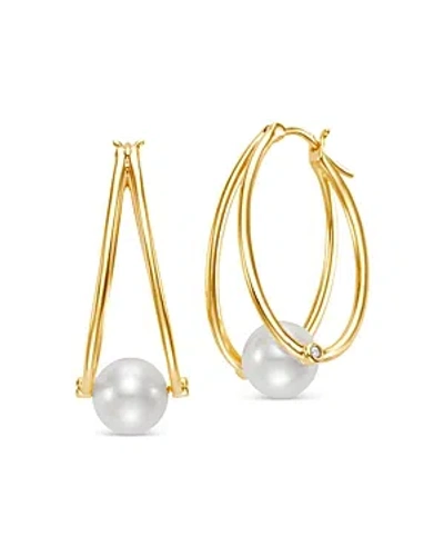 Bloomingdale's Cultured Freshwater Pearl & Diamond Accent Double Hoop Earrings In 14k Yellow Gold