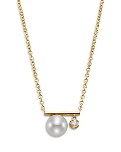 Bloomingdale's Cultured Freshwater Pearl & Diamond Bezel Bar Necklace In 14k Yellow Gold, 18