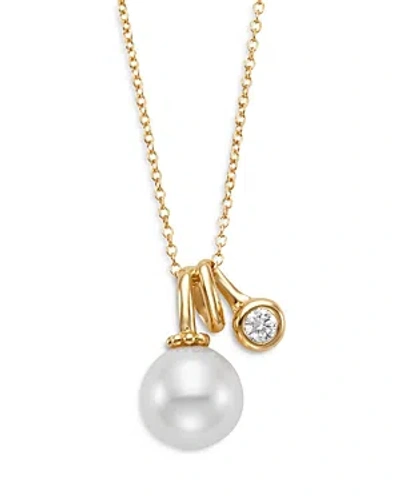 Bloomingdale's Cultured Freshwater Pearl & Diamond Bezel Twist Pendant Necklace In 14k Yellow Gold, 16-18