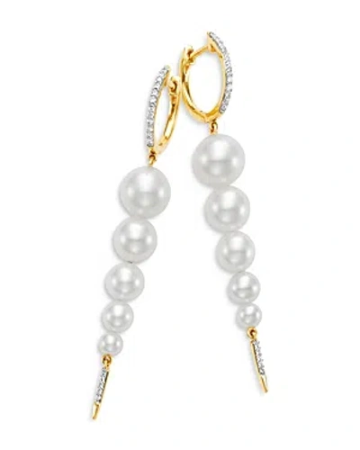 Bloomingdale's Cultured Freshwater Pearl & Diamond Graduated Spear Drop Earrings In 14k Yellow Gold In White