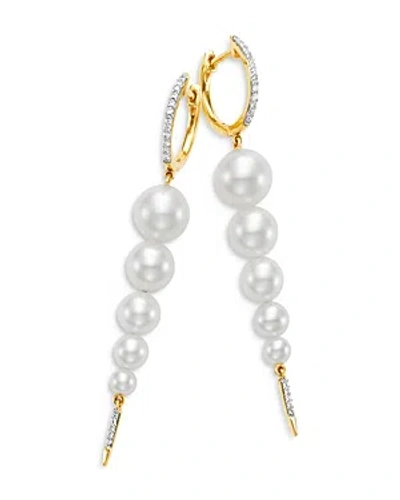 Bloomingdale's Cultured Freshwater Pearl & Diamond Graduated Spear Drop Earrings In 14k Yellow Gold In White/gold