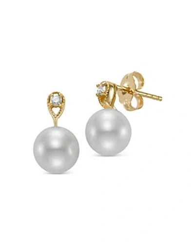 Bloomingdale's Cultured Freshwater Pearl & Diamond Stud Earrings In 14k Yellow Gold In White