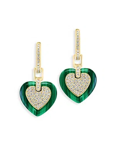 Bloomingdale's Diamond & Malachite Heart Drop Earrings In 14k Yellow Gold In Multi
