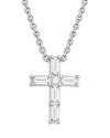 Bloomingdale's Diamond Baguette & Round Cross Pendant Necklace In 14k White Gold, 0.16 Ct. T. W. In White