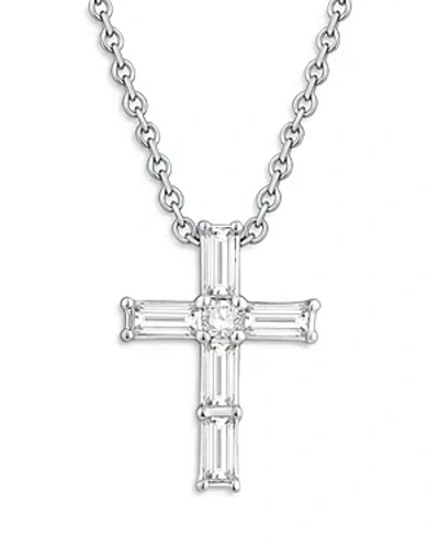 Bloomingdale's Diamond Baguette & Round Cross Pendant Necklace In 14k White Gold, 0.16 Ct. T.w.