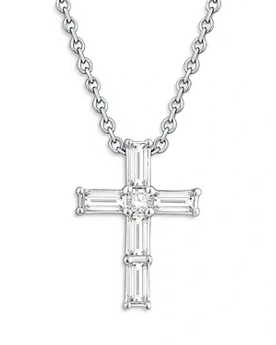 Bloomingdale's Diamond Baguette & Round Cross Pendant Necklace In 14k White Gold, 0.16 Ct. T. W.