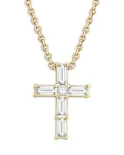 Bloomingdale's Diamond Baguette & Round Cross Pendant Necklace In 14k Yellow Gold, 0.16 Ct. T.w.