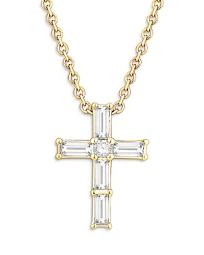 Bloomingdale's Diamond Baguette & Round Cross Pendant Necklace In 14k Yellow Gold, 0.16 Ct. T. W.