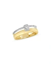 Bloomingdale's Diamond Baguette & Round Double Band Engagement Ring In 14k White & Yellow Gold, 0.10 Ct. T. W. In Gold/white