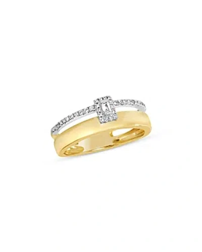 Bloomingdale's Diamond Baguette & Round Double Band Engagement Ring In 14k White & Yellow Gold, 0.10 Ct. T. W. In Gold/white