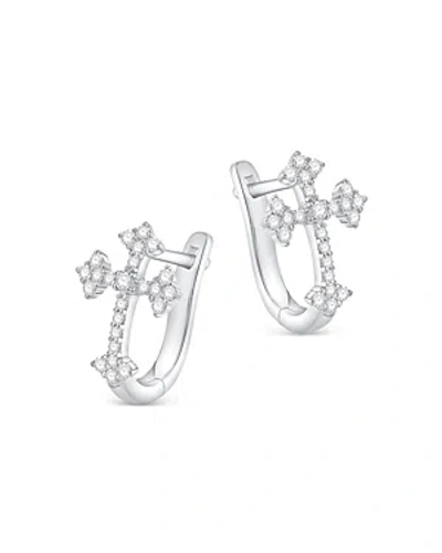 Bloomingdale's Diamond Cross Hoop Earrings In 14k White Gold, 0.25 Ct. T.w. In Metallic