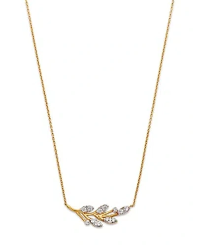 Bloomingdale's Diamond Curved Leaf Pendant Necklace In 14k Yellow Gold & Rhodium Plated 14k Yellow Gold, 0.45 Ct. T