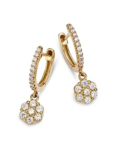 Bloomingdale's Diamond Flower Cluster Dangle Hoop Earrings In 14k Yellow Gold, 0.35 Ct. T. W.