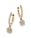 Bloomingdale's Diamond Flower Dangle Hoop Earrings In 14k Yellow Gold, 0.75 Ct. T. W. In Gold