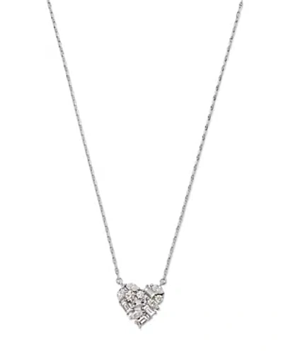 Bloomingdale's Diamond Mixed Cut Cluster Heart Pendant Necklace In 14k White Gold, 0.75 Ct. T.w.