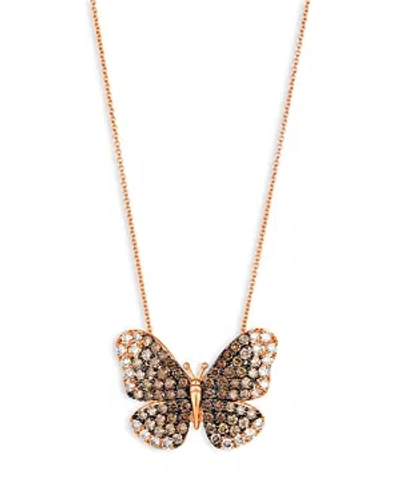 Bloomingdale's Diamond Ombre Butterfly Pendant Necklace In 14k Rose Gold, 1.82 Ct. T. W. In Brown/rose Gold
