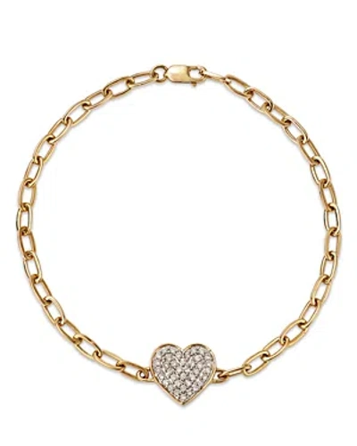 Bloomingdale's Diamond Pave Heart Oval Link Bracelet In 14k Yellow Gold, 0.25 Ct. T.w.