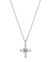 BLOOMINGDALE'S DIAMOND ROUND & BAGUETTE CROSS PENDANT NECKLACE IN 14K WHITE GOLD, 1.0 CT. T.W.