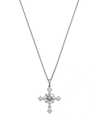 Bloomingdale's Diamond Round & Baguette Cross Pendant Necklace In 14k White Gold, 1.0 Ct. T.w.