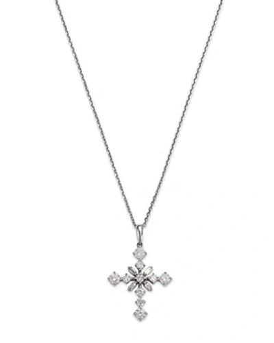 Bloomingdale's Diamond Round & Baguette Cross Pendant Necklace In 14k White Gold, 1.0 Ct. T. W.