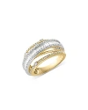 BLOOMINGDALE'S DIAMOND ROUND & BAGUETTE CROSSOVER RING IN 14K WHITE & YELLOW GOLD, 0.90 CT. T.W.