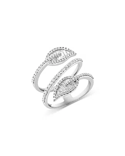 Bloomingdale's Diamond Round & Baguette Diamond Leaf Wrap Ring In 14k White Gold, 0.95 Ct. T.w.