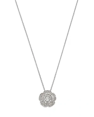 Bloomingdale's Diamond Round & Baguette Flower Pendant Necklace In 14k White Gold, 0.50 Ct. T.w.