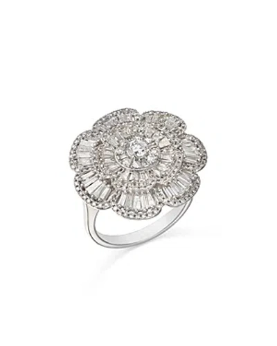 Bloomingdale's Diamond Round & Baguette Flower Ring In 14k White Gold, 1.50 Ct. T.w.
