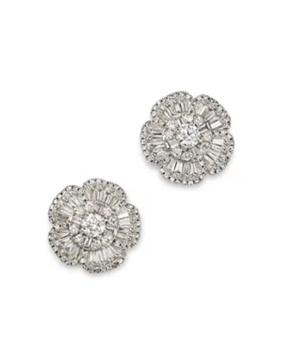 Bloomingdale's Diamond Round & Baguette Flower Stud Earrings In 14k White Gold, 1.0 Ct. T.w.