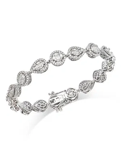 Bloomingdale's Diamond Round & Baguette Halo Tennis Bracelet In 14k White Gold, 4.0 Ct. T.w.